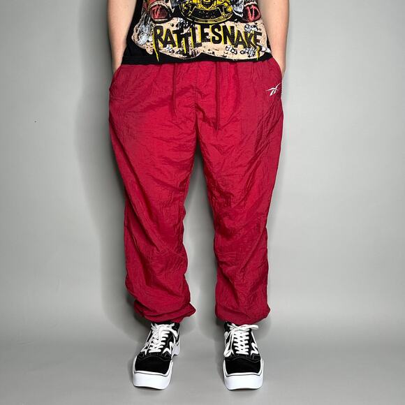 Vintage Y2K Reebok Track Pants Mens XL Crimson Red Nylon Joggers White Logo - Picture 2 of 4
